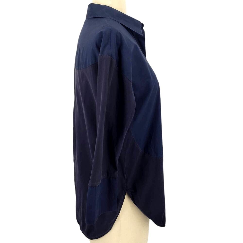 Cos Color Block Button Front Top Navy & Black - image 5